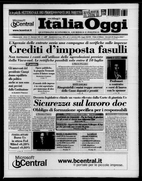 Italia oggi : quotidiano di economia finanza e politica